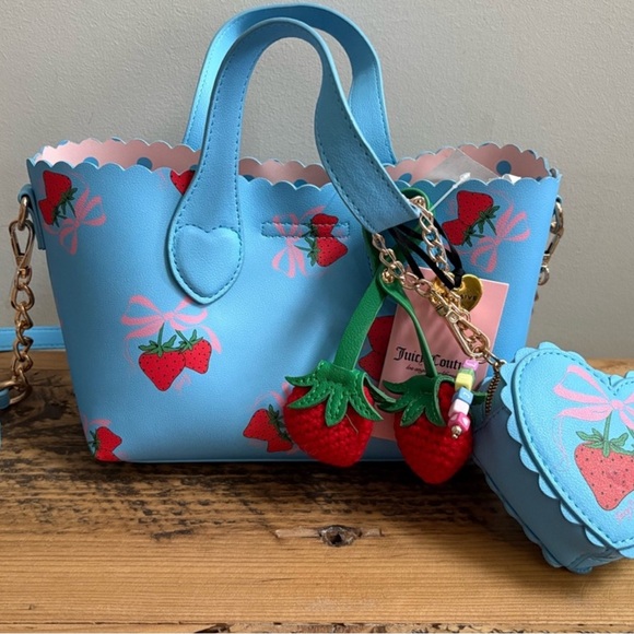Juicy Couture Handbags - JUICY RETRO BLUE STRAWBERRY BAG!!! Charms included!!! New
